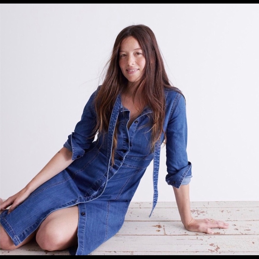 Madewell denim neck tie shirt dress